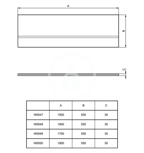 Ideal Standard Čelný krycí panel na vaňu 1800 mm, biela W005001