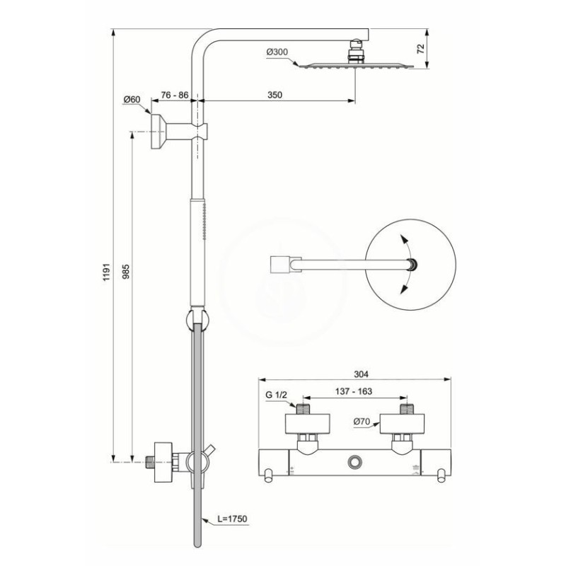 Ideal Standard Sprchový set s termostatom, priemer 300 mm, chróm A7589AA