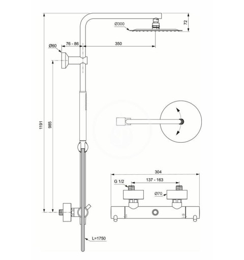 Ideal Standard Sprchový set s termostatom, priemer 300 mm, chróm A7589AA