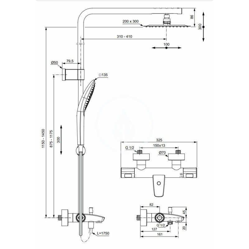 Ideal Standard Sprchový set s vaňovým termostatom, 200x300 mm, 3 prúdy, chróm A7591AA