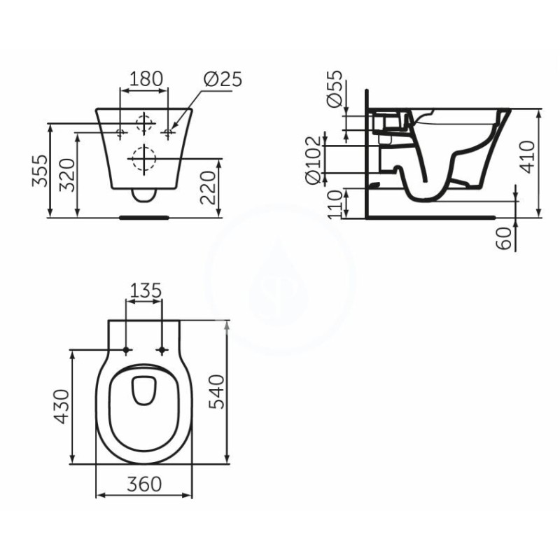 Ideal Standard Závesné WC, Rimless, Ideal Plus, biela E2288MA
