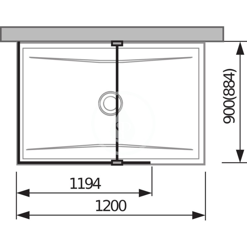 Jika Sklenená stena L 120 cmx90 cm na sprchovú vaničku 120 cmx90 cm, s úpravou Jika Perla Glass, 1200 mm x 200 mm x 20