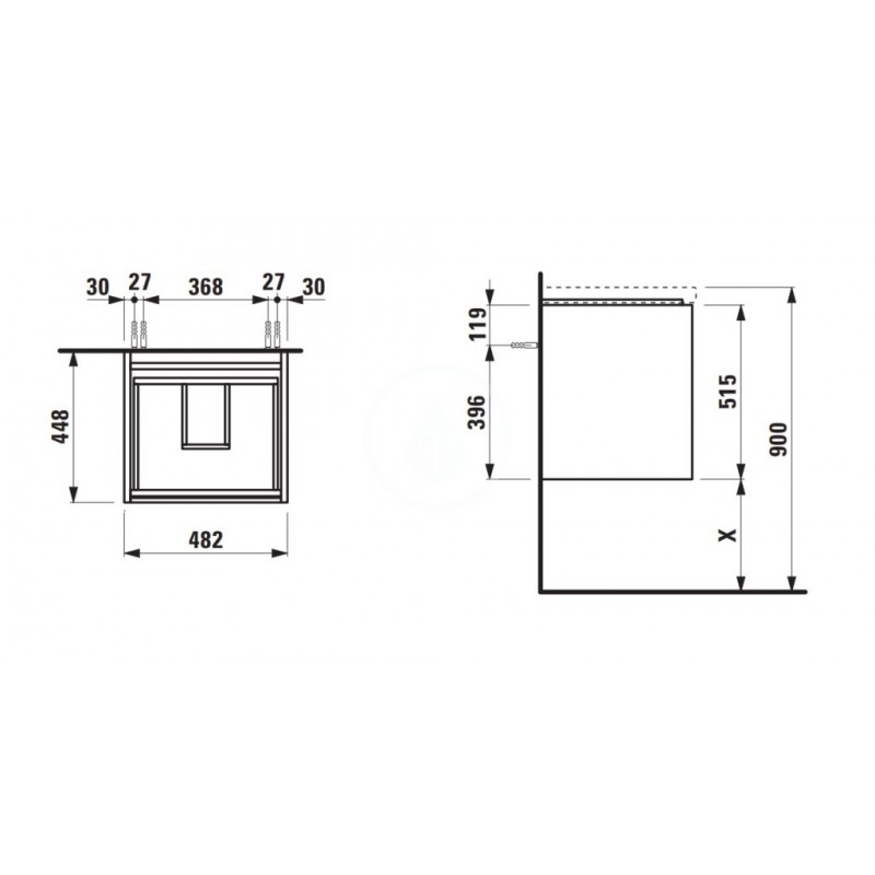 Laufen Umývadlová skrinka, 48x45x52 cm, 2 zásuvky, lesklá biela H4035121122611