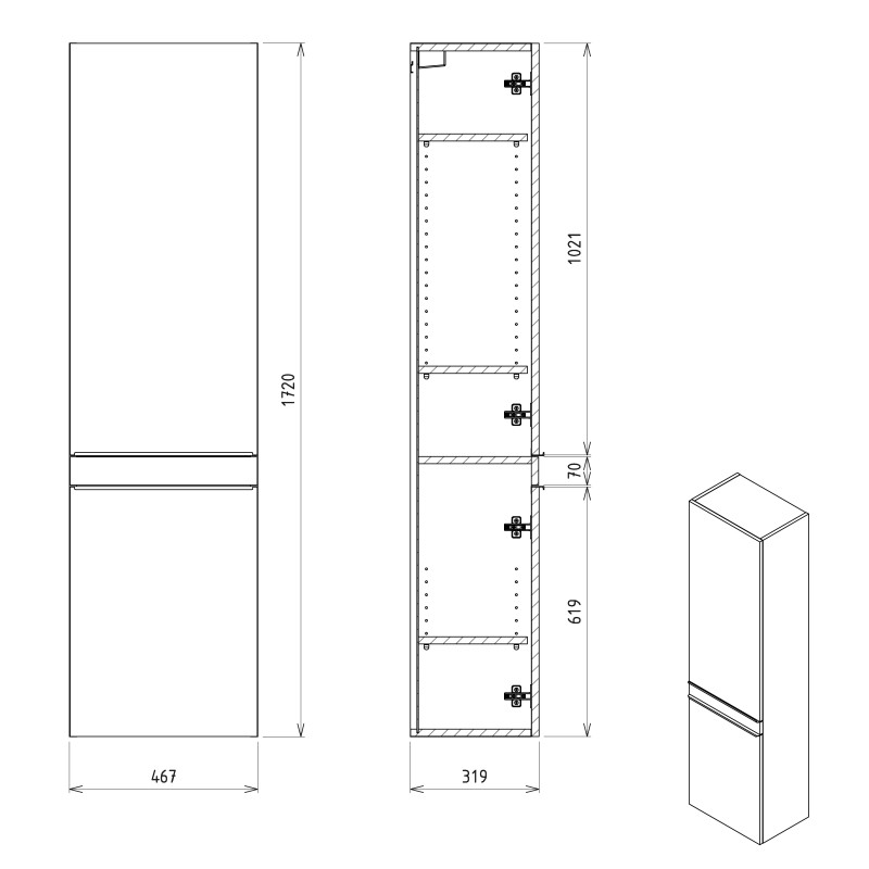 Sapho SITIA skrinka vysoká 46,7x172x32cm, 2x dvierka, ľavá/pravá, borovica rustik