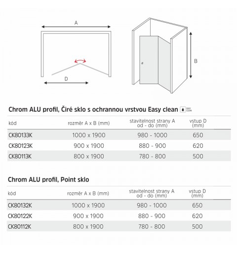 Mereo Sprchové dvere LIMA, zalamovacie, 90x190 cm, chróm ALU, sklo Point 6 mm CK80122K