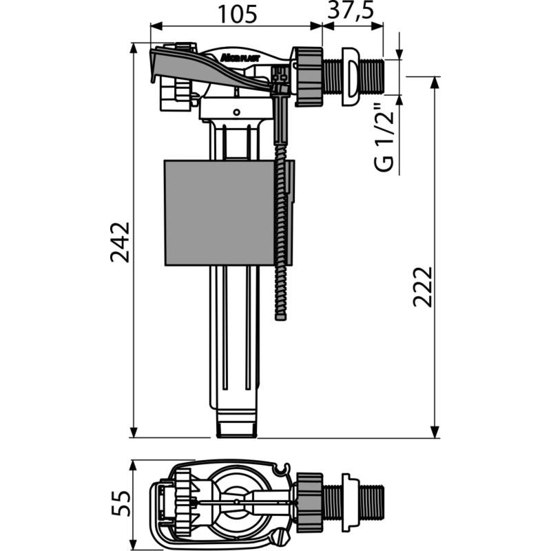 Alcaplast Napúšťací ventil bočný kovový závit pre keramické nádržky A160-1/2"