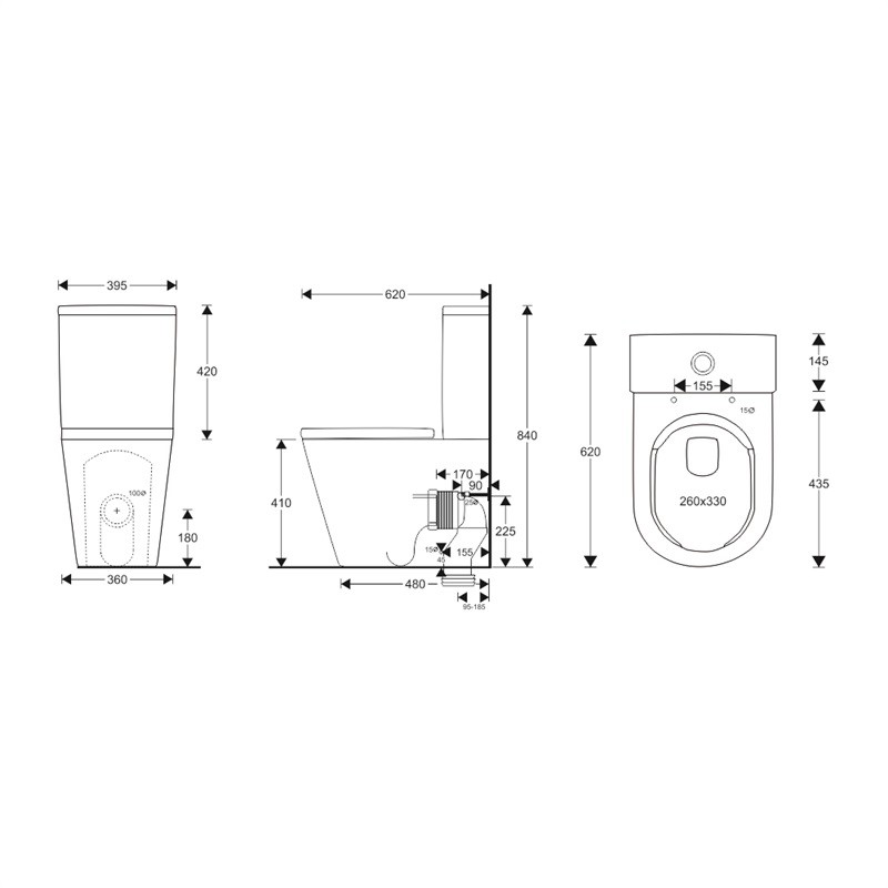 Mereo WC kombi vario odpad, kapotované, RIMLESS, 605x380x825mm, keramické, vr. nádržky a sedátka VSD91S2