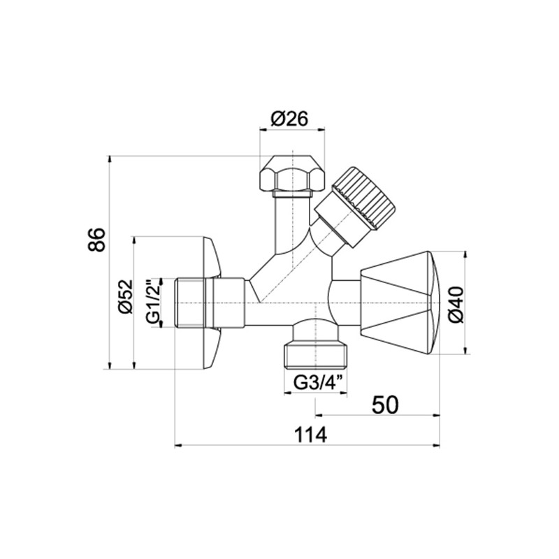 NOVASERVIS Kombinovaný roháčik s ventilom pre práčku 3/4"x1/2"x3/4" CF5104