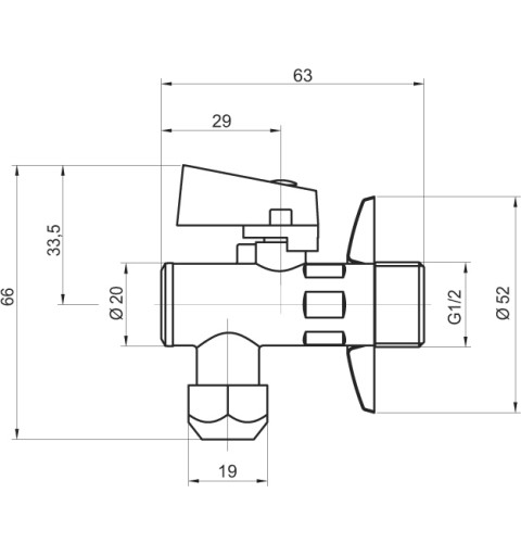 NOVASERVIS Rohový ventil s filtrom, krytkou a kovovou pákou a prevlečno CF3010/10M