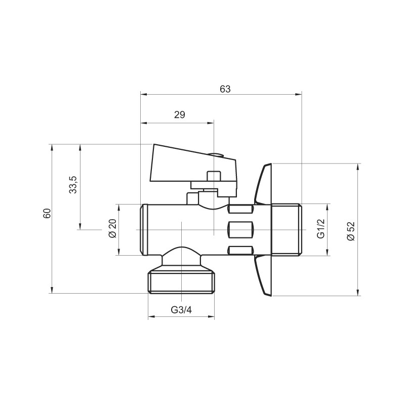 NOVASERVIS Práčkový rohový ventil s filtrom krytkou a kov.pákou 1/2x3/4 CF3010/20