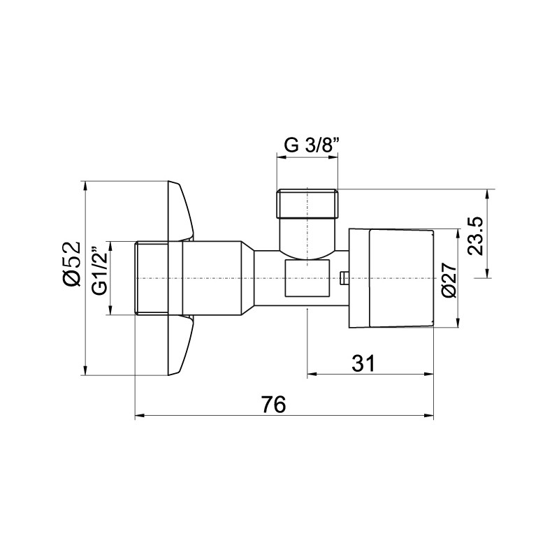 NOVASERVIS Rohový ventil s krytkou a kovovou pákou 1/2x3/8 CF3009/10