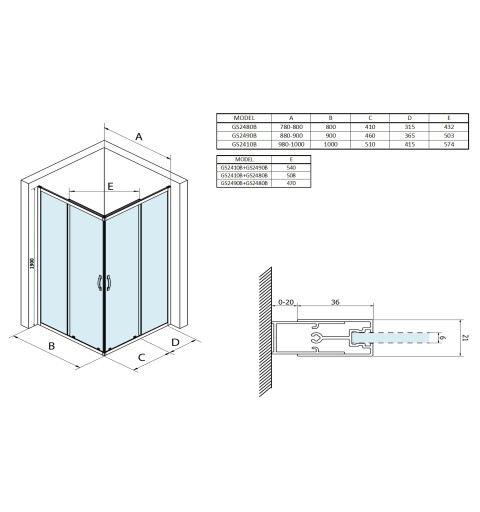Gelco SIGMA SIMPLY BLACK sprchové dvere posuvné pre rohový vstup 1000 mm, sklo BRICK