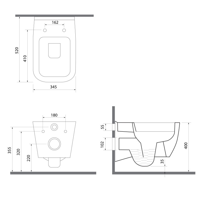Isvea VEA závesná WC misa, Rimless, 34,5x52cm, biela