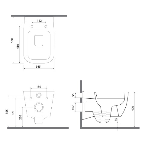 Isvea VEA závesná WC misa, Rimless, 34,5x52cm, biela