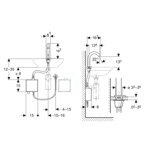 Geberit Elektronický umývadlový ventil, sieťové napájanie, easy to clean, kefovaná nerezová 116.161.SN.1