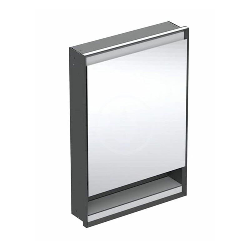 Geberit Zrkadlová skrinka s LED osvetlením, 600x900x150 mm, pánty vľavo, s nikou, vstavaná, matná čierna 505.820.00.7