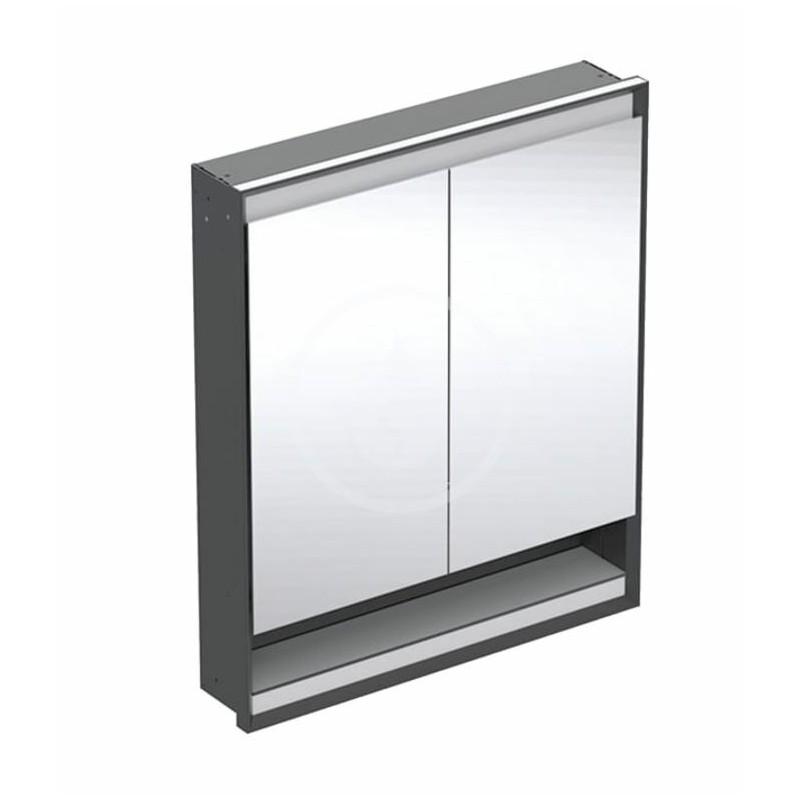Geberit Zrkadlová skrinka s LED osvetlením, 750x900x150 mm, 2 dvierka, s nikou, vstavaná, matná čierna 505.822.00.7