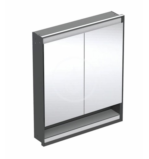 Geberit Zrkadlová skrinka s LED osvetlením, 750x900x150 mm, 2 dvierka, s nikou, vstavaná, matná čierna 505.822.00.7
