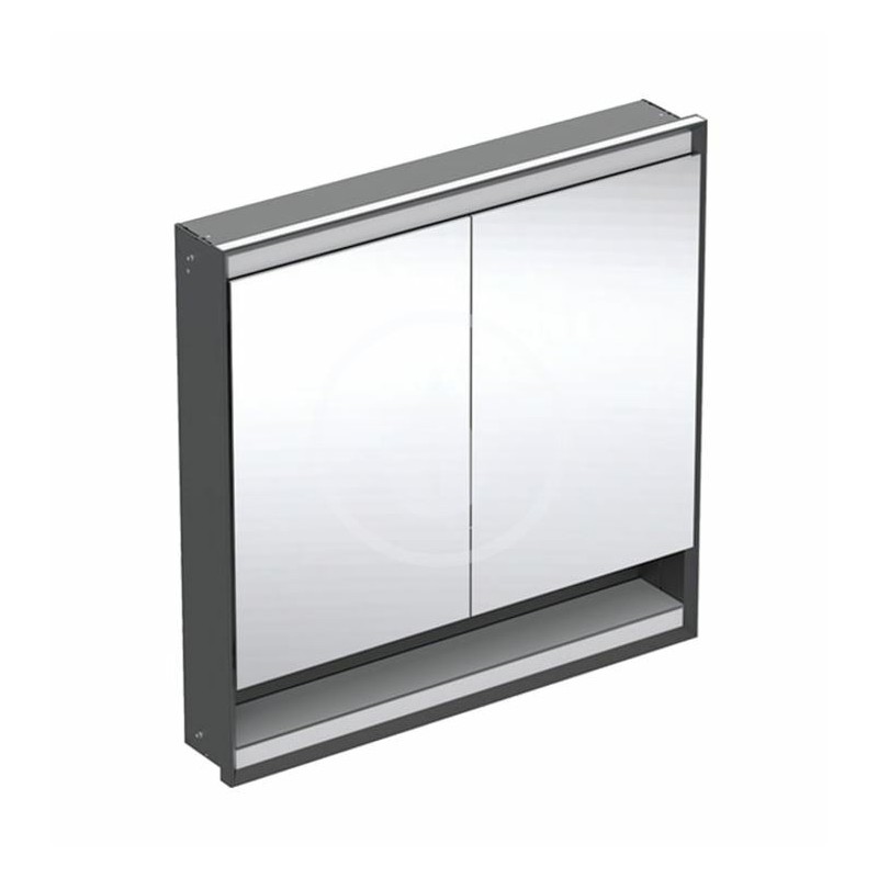Geberit Zrkadlová skrinka s LED osvetlením, 900x900x150 mm, 2 dvierka, s nikou, vstavaná, matná čierna 505.823.00.7