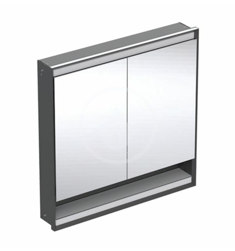 Geberit Zrkadlová skrinka s LED osvetlením, 900x900x150 mm, 2 dvierka, s nikou, vstavaná, matná čierna 505.823.00.7