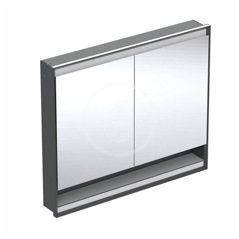 Geberit Zrkadlová skrinka s LED osvetlením, 1050x900x150 mm, 2 dvierka, s nikou, vstavaná, matná čierna 505.824.00.7