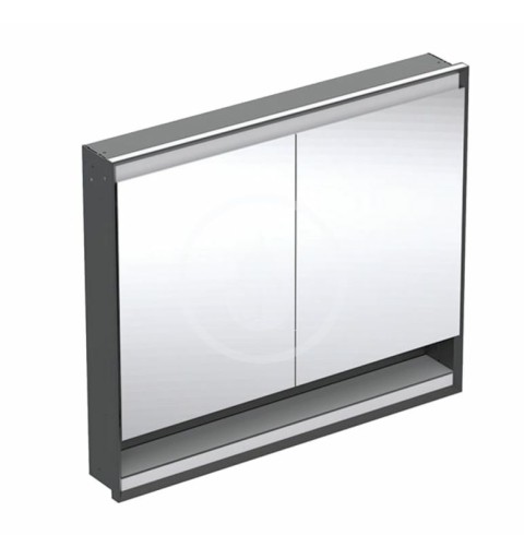 Geberit Zrkadlová skrinka s LED osvetlením, 1050x900x150 mm, 2 dvierka, s nikou, vstavaná, matná čierna 505.824.00.7