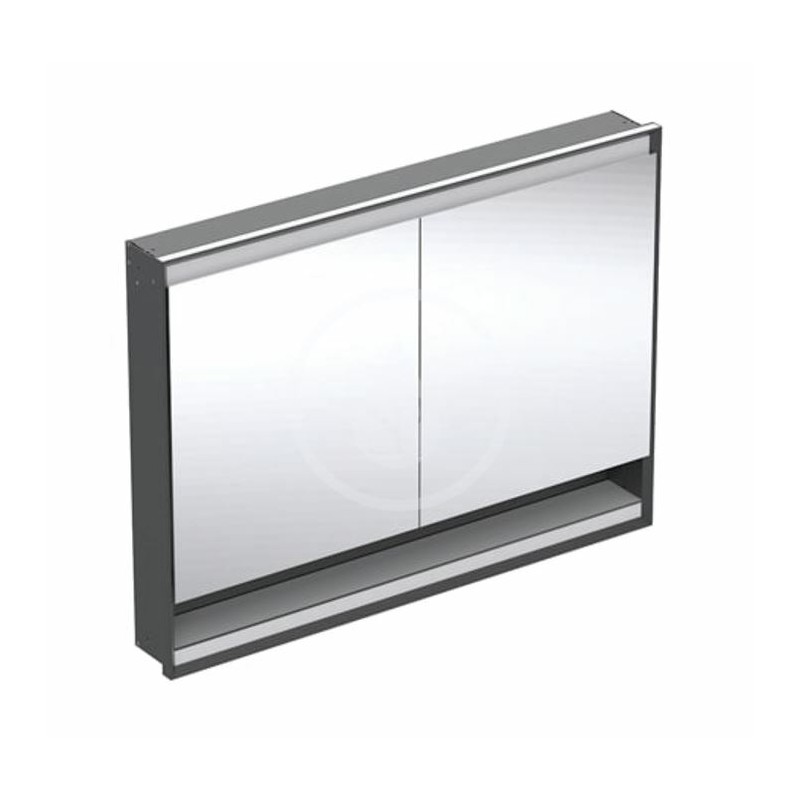 Geberit Zrkadlová skrinka s LED osvetlením, 1200x900x150 mm, 2 dvierka, s nikou, vstavaná, matná čierna 505.825.00.7