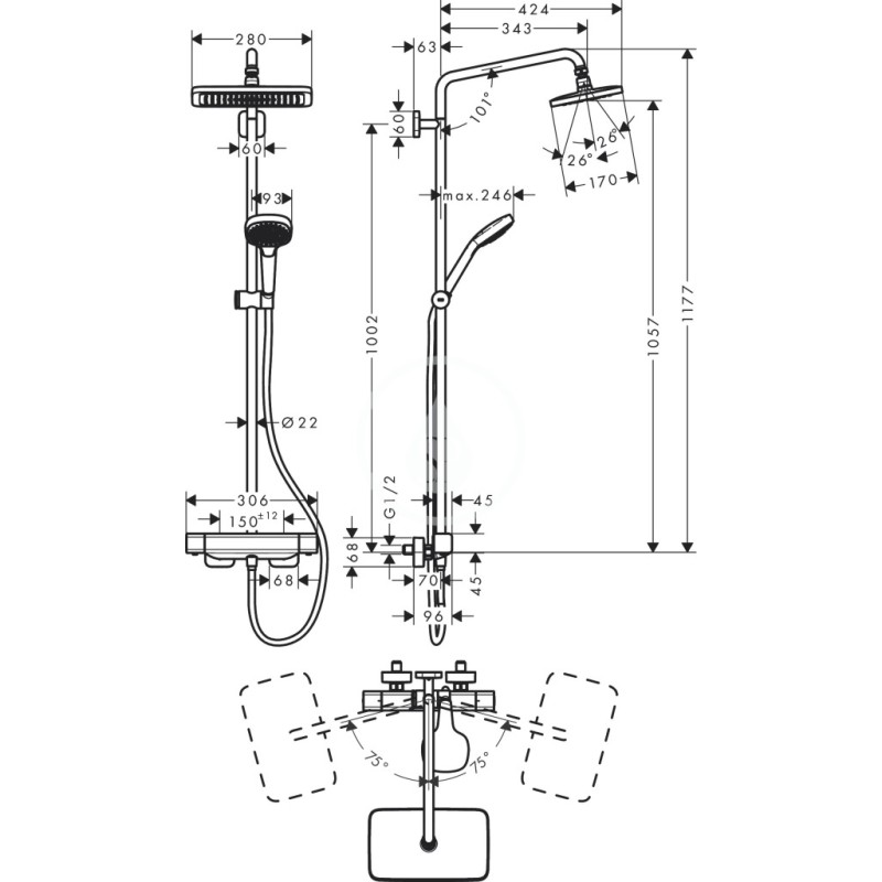 Hansgrohe Sprchový set Showerpipe s termostatom, 1jet, chróm 27630000