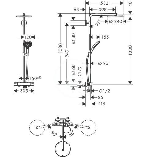Hansgrohe Sprchový set Showerpipe s termostatom, 3 prúdy, kefovaný čierny chróm 27633340