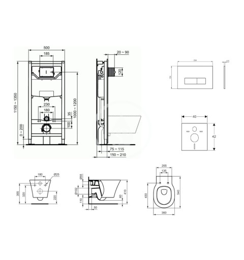 Ideal Standard Set predstenovej inštalácie, klozetu a sedadla Connect Air, tlačidla Oleas M2, Aquablade, SoftClose, biela Pro