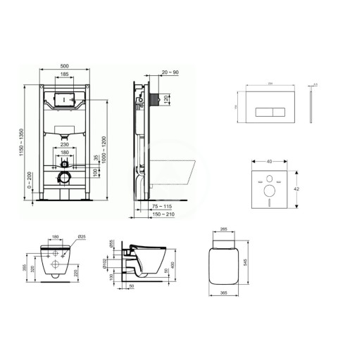 Ideal Standard Set predstenovej inštalácie, klozetu a sedadla Strada II, tlačidla Oleas M2, Aquablade, SoftClose, biela ProSy