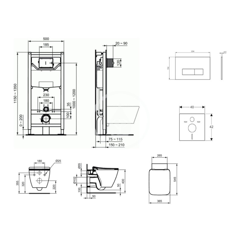 Ideal Standard Set predstenovej inštalácie, klozetu a sedadla Strada II, tlačidla Oleas M2, Aquablade, SoftClose, chróm mat 