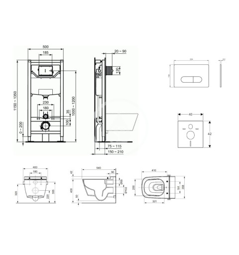 Ideal Standard Set predstenovej inštalácie, sprchovacej toalety a sedadla TECEone, tlačidla Oleas M1, Rimless, SoftClose, chr