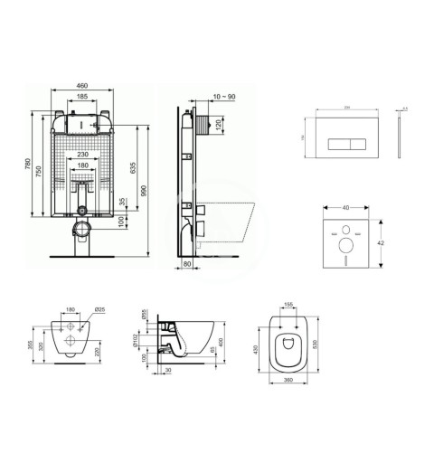 Ideal Standard Set predstenovej inštalácie, klozetu a sedadla Tesi, tlačidla Oleas M2, Aquablade, SoftClose, biela ProSys80M 