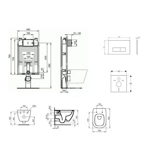 Ideal Standard Set predstenovej inštalácie, klozetu a sedadla Tesi, tlačidla Oleas M2, Rimless, SoftClose, biela ProSys80M SP