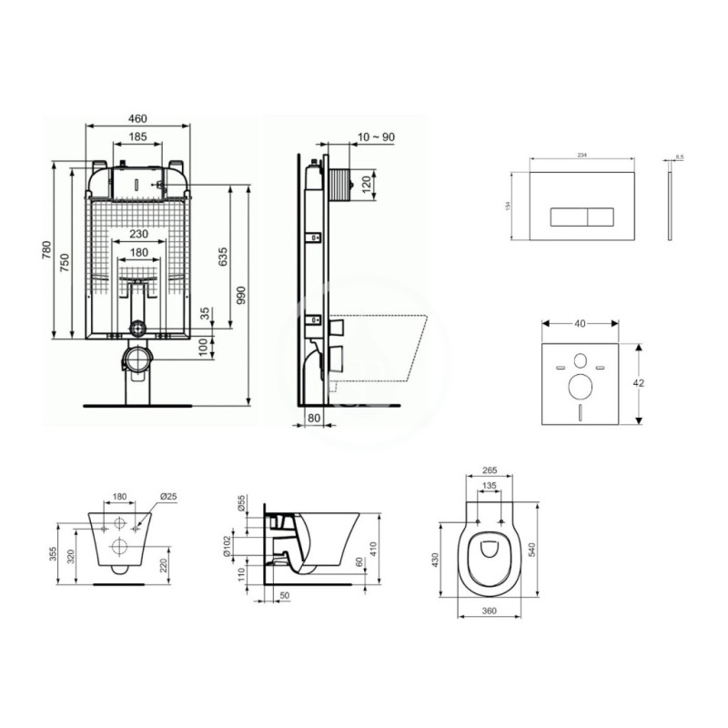 Ideal Standard Set predstenovej inštalácie, klozetu a sedadla Connect Air, tlačidla Oleas M2, Aquablade, SoftClose, biela Pro