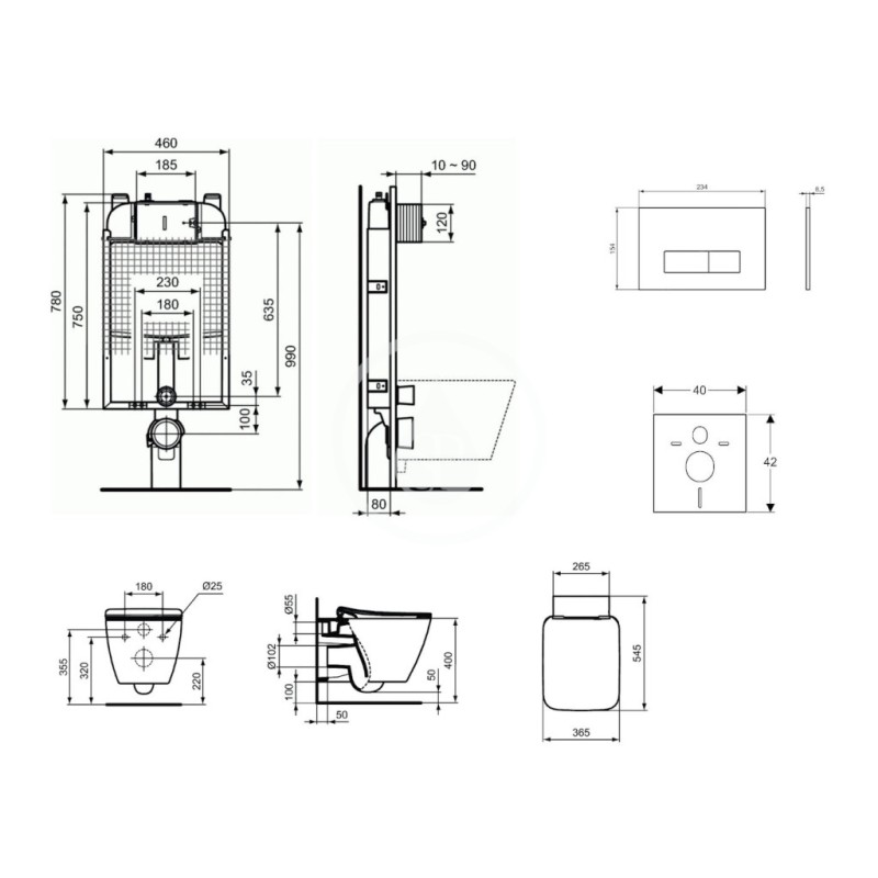 Ideal Standard Set predstenovej inštalácie, klozetu a dosky Strada II, tlačidla Oleas M2, Aquablade, SoftClose, biela ProSys8