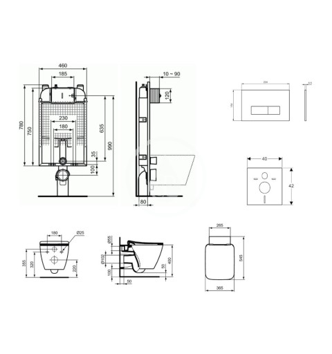 Ideal Standard Set predstenovej inštalácie, klozetu a sedadla Strada II, tlačidla Oleas M2, Aquablade, SoftClose, chróm ProS