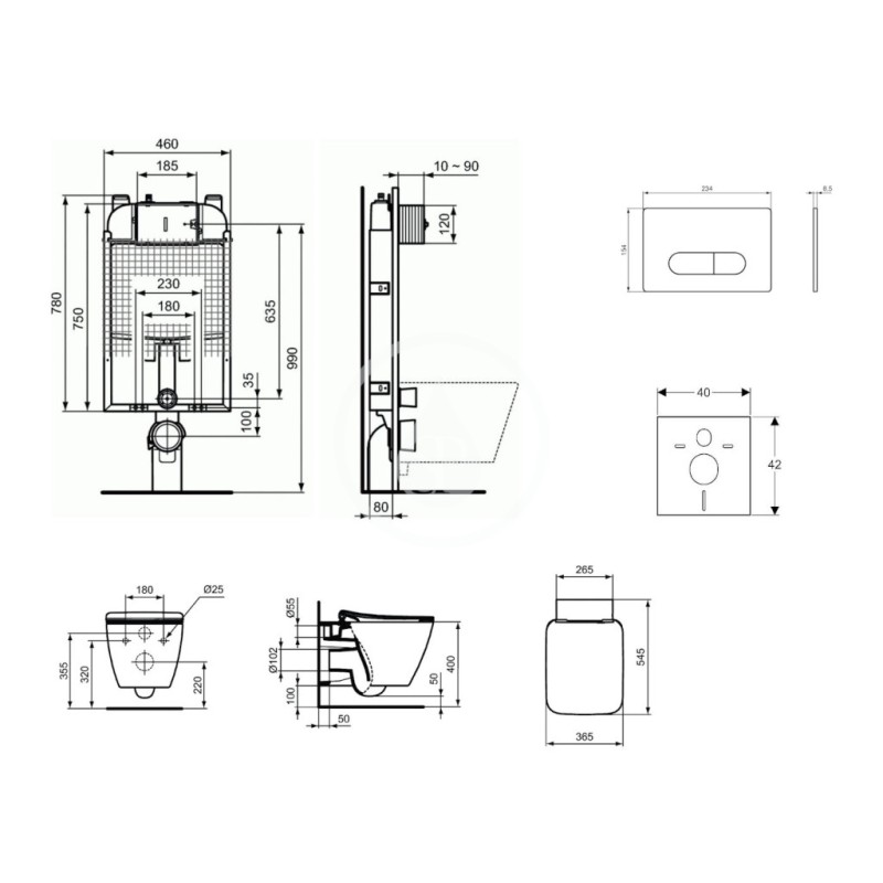 Ideal Standard Set predstenovej inštalácie, klozetu a sedadla Strada II, tlačidla Oleas M1, Aquablade, SoftClose, chróm ProS