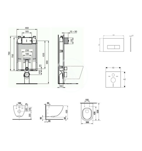 Ideal Standard Set predstenovej inštalácie, klozetu a sedadla Mio, tlačidla Oleas M2, Rimless, Slowclose, Antibak, biela ProS