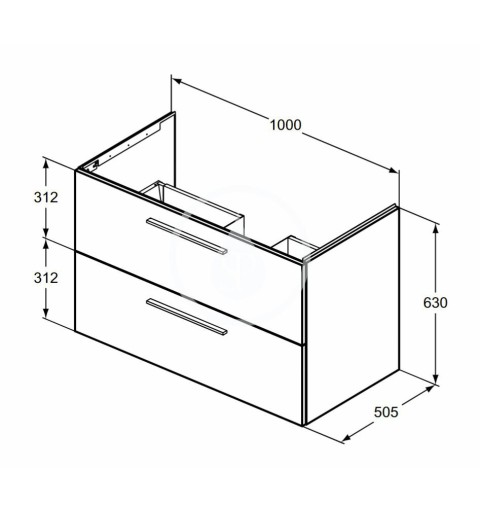 Ideal Standard Umývadlová skrinka 100x63x51 cm, 2 zásuvky, dub T5276NX