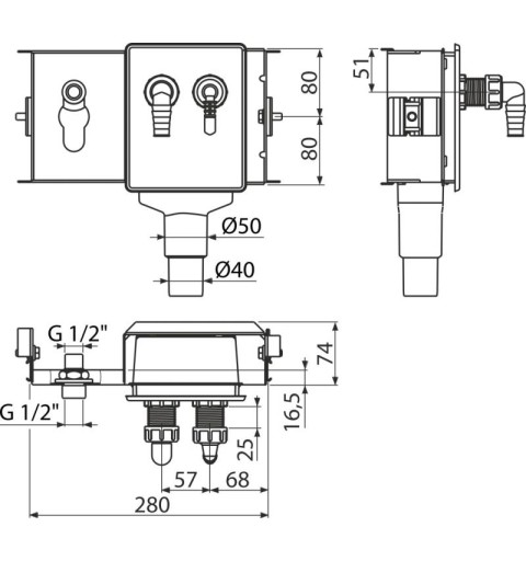 Alcaplast Instalačný rám pre sifón práčkový podomietkový pre napojenie dvoch spotrebičov AS-P124