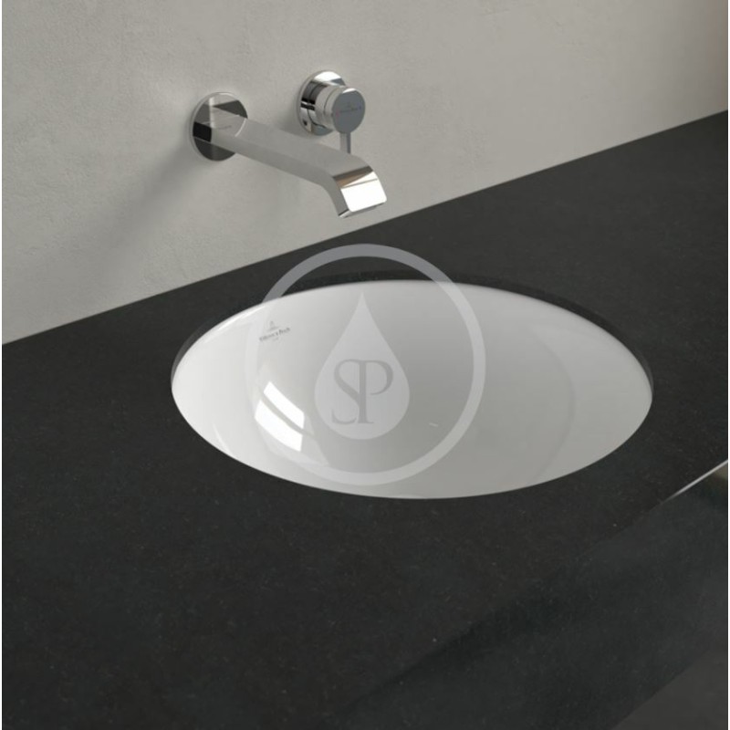 Villeroy & Boch Bezotvorové umývadlo na zabudovanie zospodu, priemer 330 mm, biele – umývadlo, s prepadom, s Ceramicplus 61