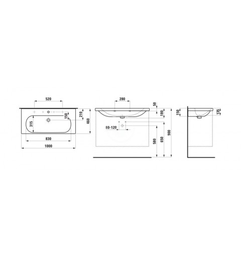 Laufen Dvojumývadlo nábytkové 46x100 cm, s prepadom, 2 otvory na batériu, biela H8100890001071