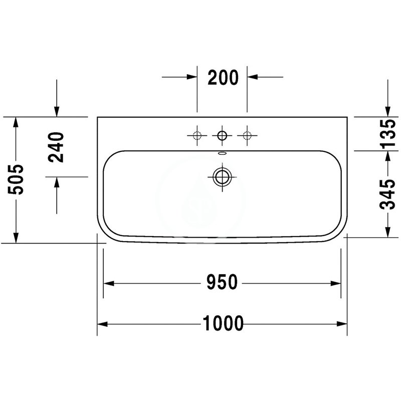Duravit Umývadlo, 1000x505 mm, s prepadom, s otvorom na batériu, s WonderGliss, biela 23181000001