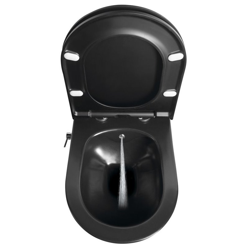 Sapho AVVA závesná WC misa Rimless, integrovaná batéria a bidetová spŕška 35,5x53 cm, čierna matná