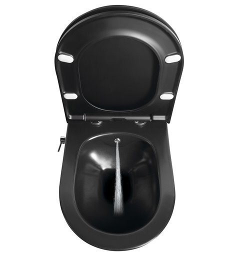 Sapho AVVA závesná WC misa Rimless, integrovaná batéria a bidetová spŕška 35,5x53 cm, čierna matná