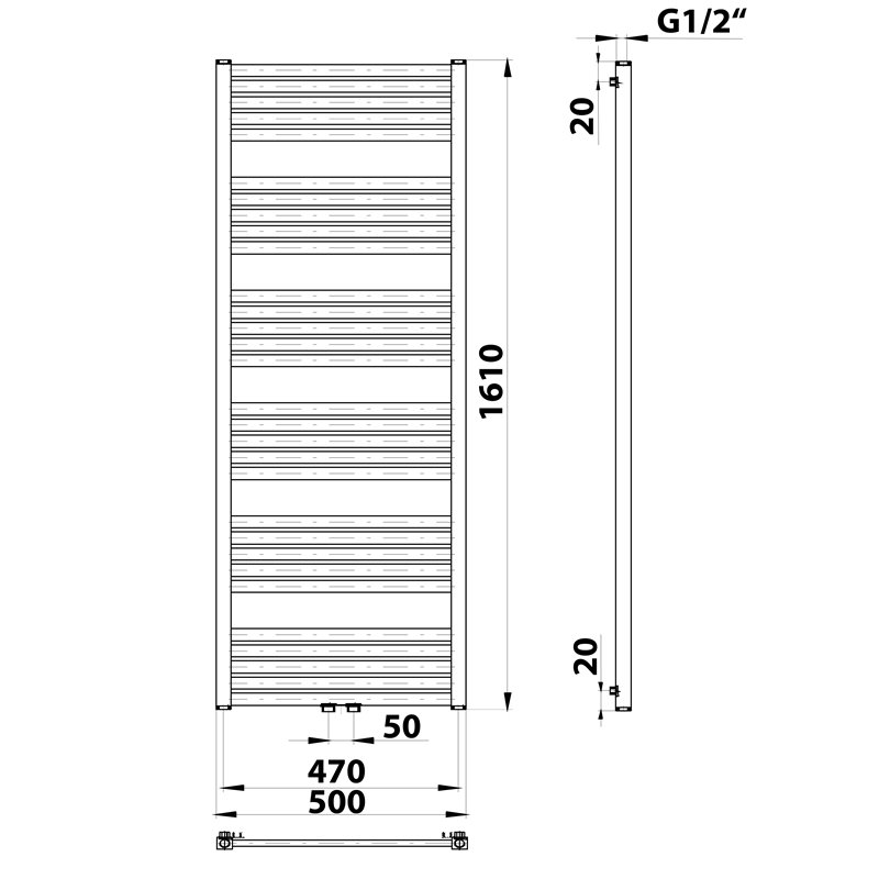 Bruckner GRUNT vykurovacie teleso 500x1610 mm, stredové pripojenie, čierny mat