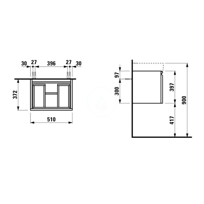 Laufen Umývadlová skrinka, 510x370x390 mm, 1 zásuvka, grafit mat H4830210954801