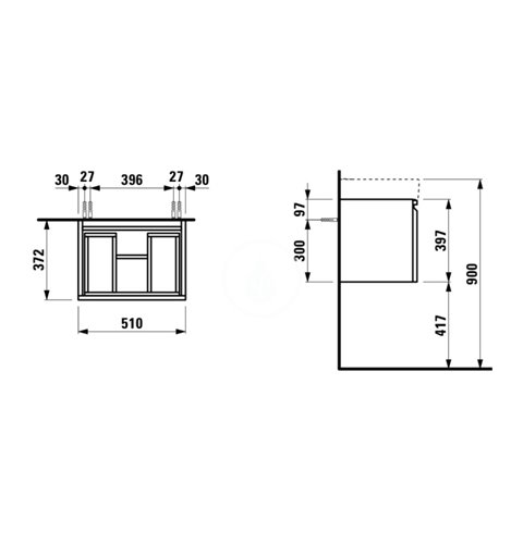 Laufen Umývadlová skrinka, 510x370x390 mm, 1 zásuvka, grafit mat H4830210954801